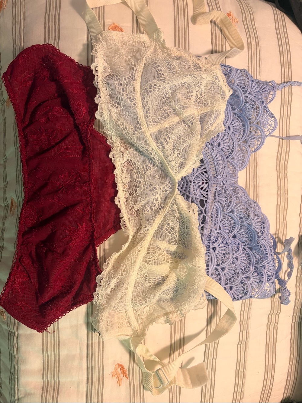 Free People Lace Bralette Trio - Ivory, Lavender, Burgundy